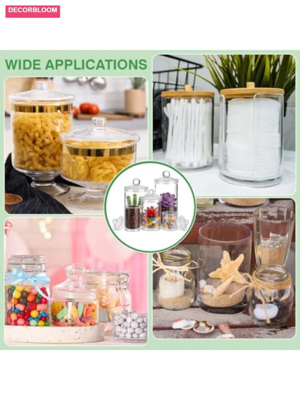 Set of 5 Glass Apothecary Jars with Lids, Storage Canisters with Stickers